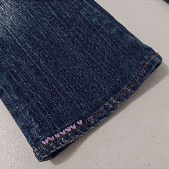 Gap Flare Jeans Y2K  Hearts 2T Girls Kids Embroidered Cross Stitch Blue Denim - Picture 12 of 14